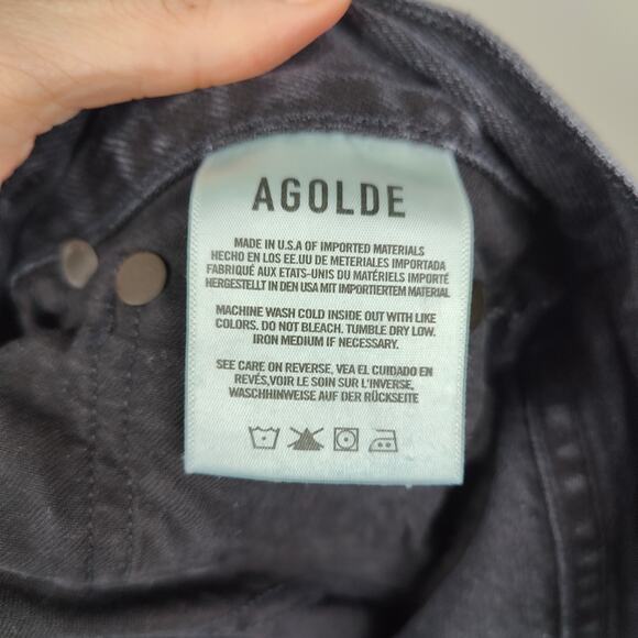 Agolde Lana Jean Womens 27 Straight Leg Black‎ Knee Rip Button Fly High Waist - Picture 7 of 9